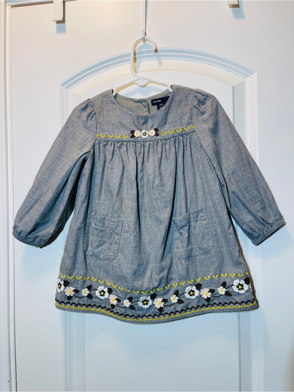 GAP Gray Long-Sleeve Floral Embroidered Girls Dress